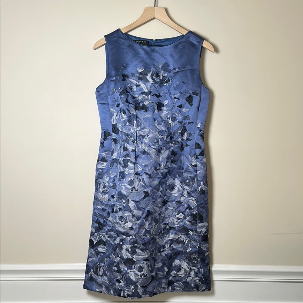 Lafayette 148 New York Womens Textured Sleeveless Zip A-Line Dress Blue Size 6